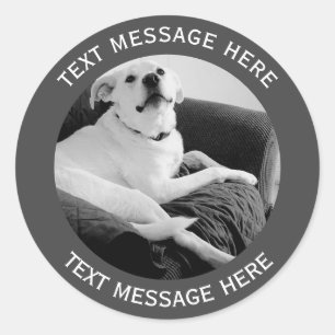 Black and White Photo of Talking Dog Text Message Classic Round Sticker