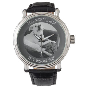 Black and White Photo of Talking Dog Text Message Watch