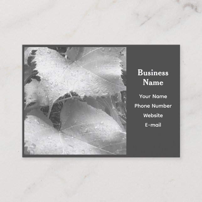 Black and White Photo of Wet and Dewy Grape Leaves Business Card (Front)