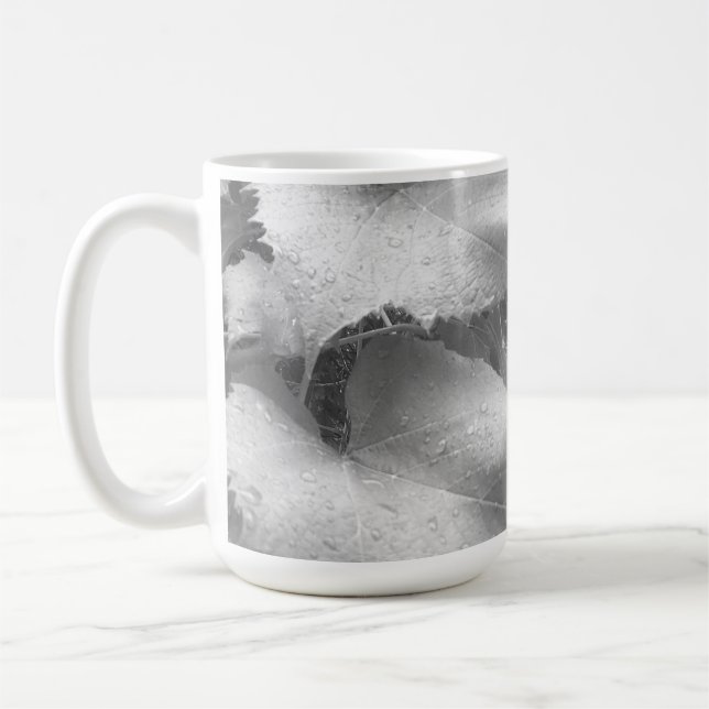 Black and White Photo of Wet and Dewy Grape Leaves Coffee Mug (Left)