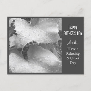 Black and White Photo of Wet and Dewy Grape Leaves Holiday Postcard