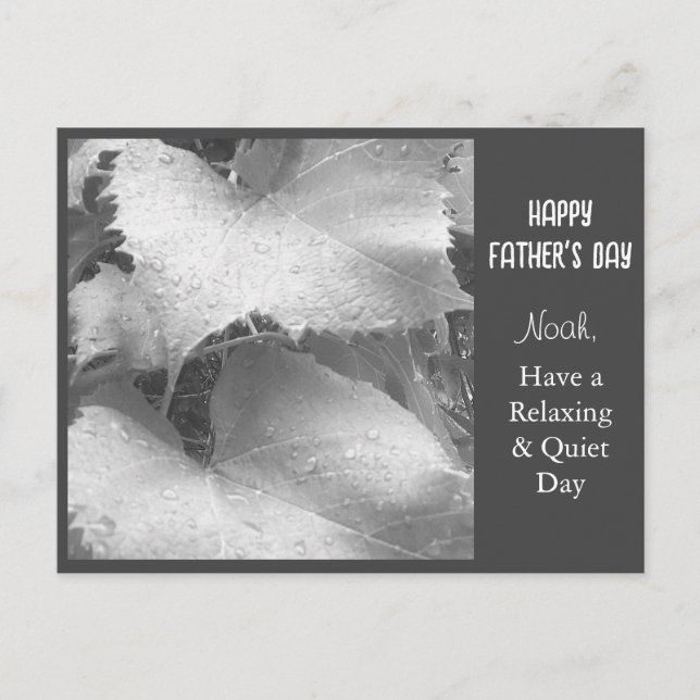 Black and White Photo of Wet and Dewy Grape Leaves Holiday Postcard (Front)
