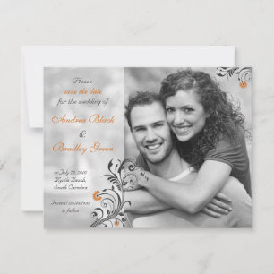 Black and White Photo Orange Trim Save the Date