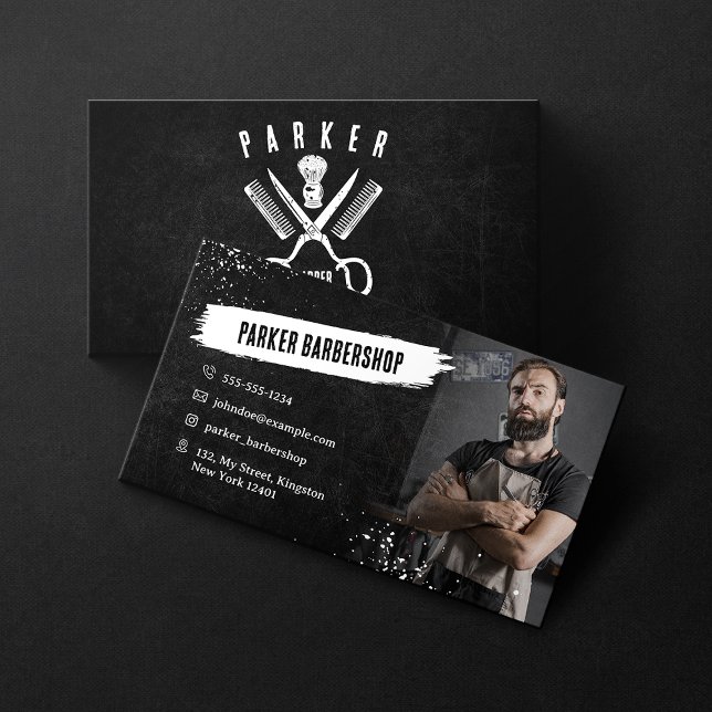 Black and White Photo Rusty Barbershop Men Shave Business Card (Creator Uploaded)