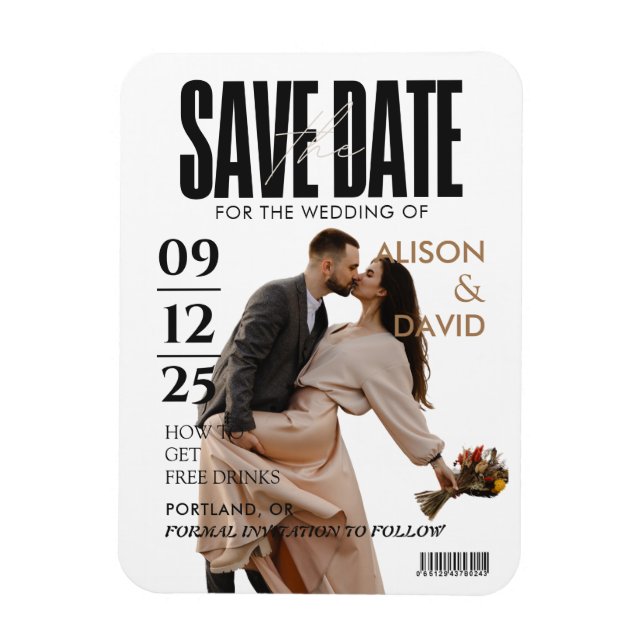 Black and White Photo Save The Date Wedding  Magnet (Vertical)
