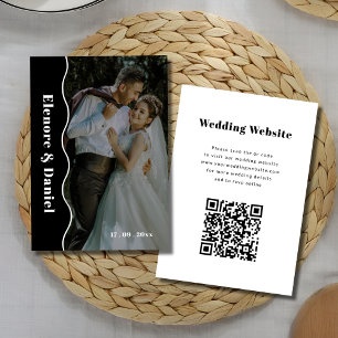 Black and White Photo Wedding Side Wave QR code Enclosure Card
