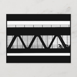 Black and white photograph bridge bikers postcard