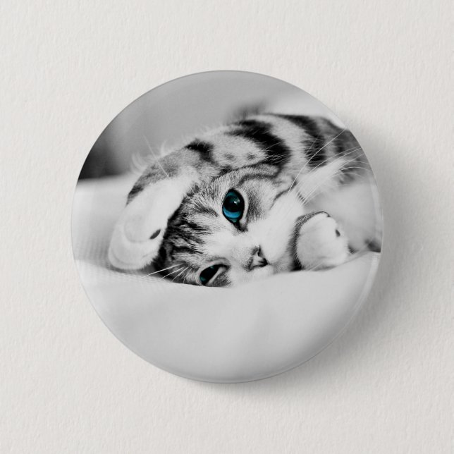Black and white photograph of a cat 2 inch round button (Front)