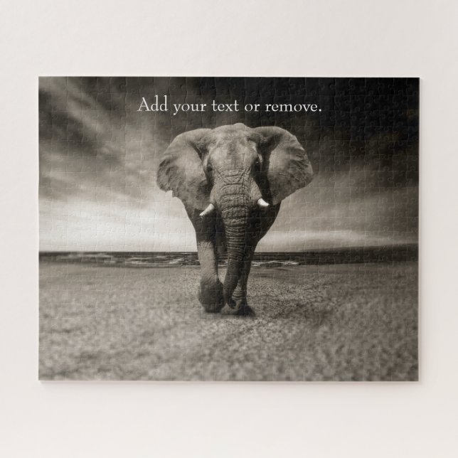 Black and white photograph of an African elephant, Jigsaw Puzzle (Horizontal)