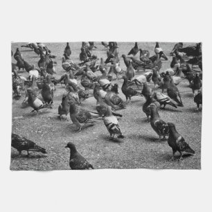 Black and white photography of many pigeons kitchen towel