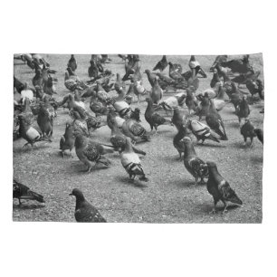 Black and white photography of many pigeons pillowcase