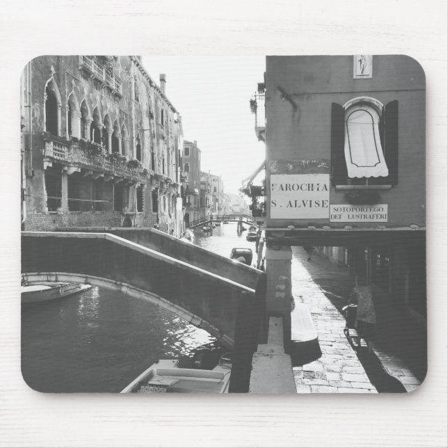 Black and White Photography Venice Italy Canal Mouse Pad (Front)