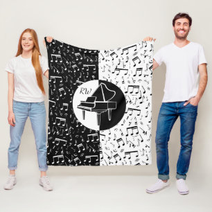 Black and white Piano design Fleece Blanket