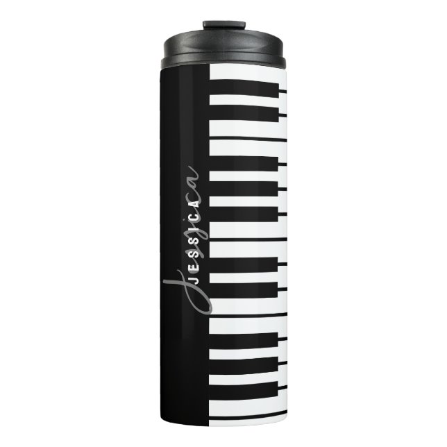 Black and White Piano Keyboard Monogram Thermal Tumbler (Front)