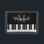 Black and white piano keys custom monogram trifold wallet<br><div class="desc">Black and white piano keys custom monogram Trifold Wallet. Personalized Christmas or Birthday gift idea for piano player,  pianist,  music teacher,  instructor,  students,  musician,  kids,  boy,  girl,  son,  daughter etc. Available in different colours like red black or blue. Classical keyboard design with monogrammed name initial.</div>