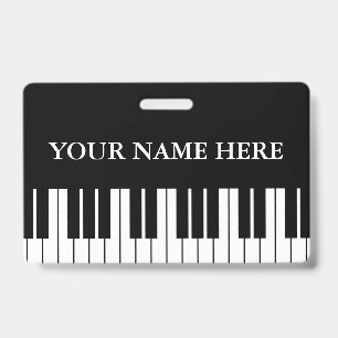 Black and white piano keys custom name badge