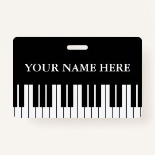 Black and white piano keys custom name badge