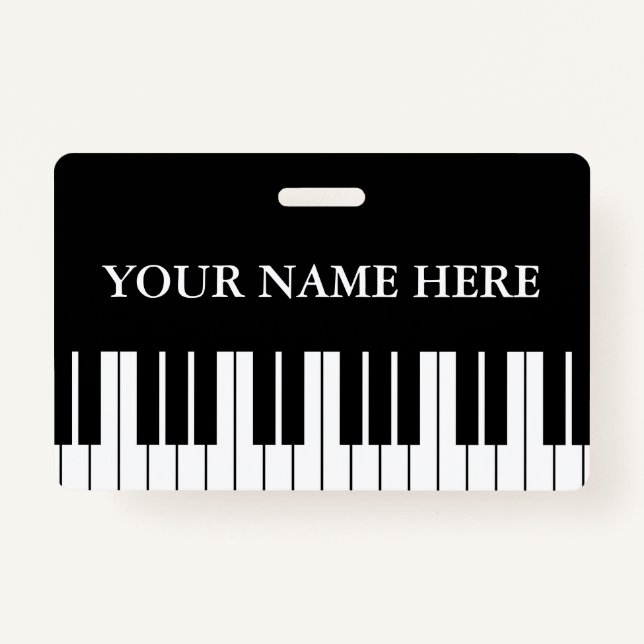 Black and white piano keys custom name badge (Front)