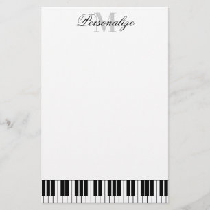 Black and white piano keys custom name monogram stationery