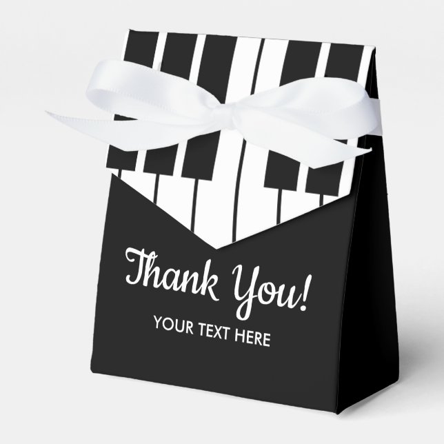 Black and white piano keys keyboard thank you favor box (Front Side)