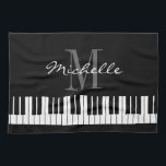 Black and white piano keys monogram kitchen towel<br><div class="desc">Black and white piano keys monogram kitchen towel. Stylish script typography template with monogrammed name initial letters. Cute cooking accessory for music school teacher,  pianist,  musician,  keyboard instructor etc. Elegant classical instrument design.</div>