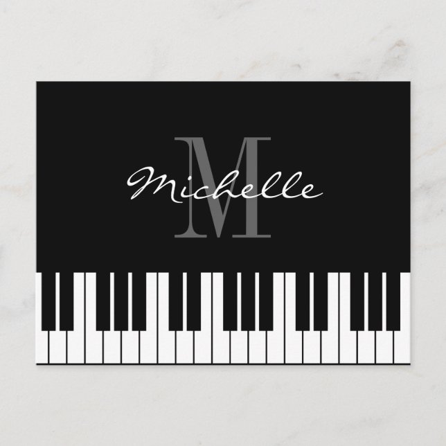 Black and white piano keys monogram postcards (Front)