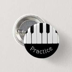 Black and White Piano Keys, "Practice" 1 Inch Round Button