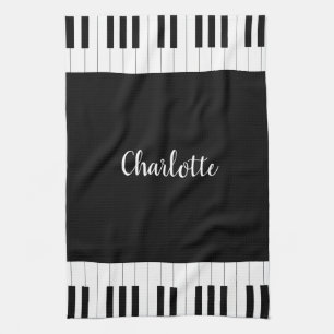 Black and White Piano Keys With Customazed Name Kitchen Towel