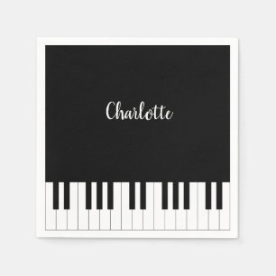Black and White Piano Keys With Customazed Name Napkin