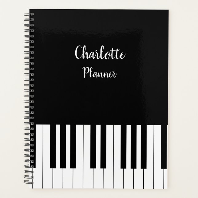 Black and White Piano Keys With Customazed Name Planner (Front)