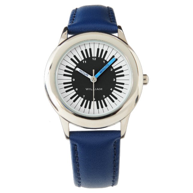 Black and White Piano Keys With Customazed Name Watch (Front)