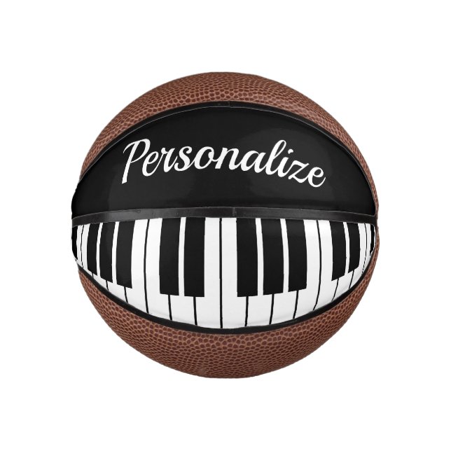 Black and white piano music keys custom name mini basketball (Front)