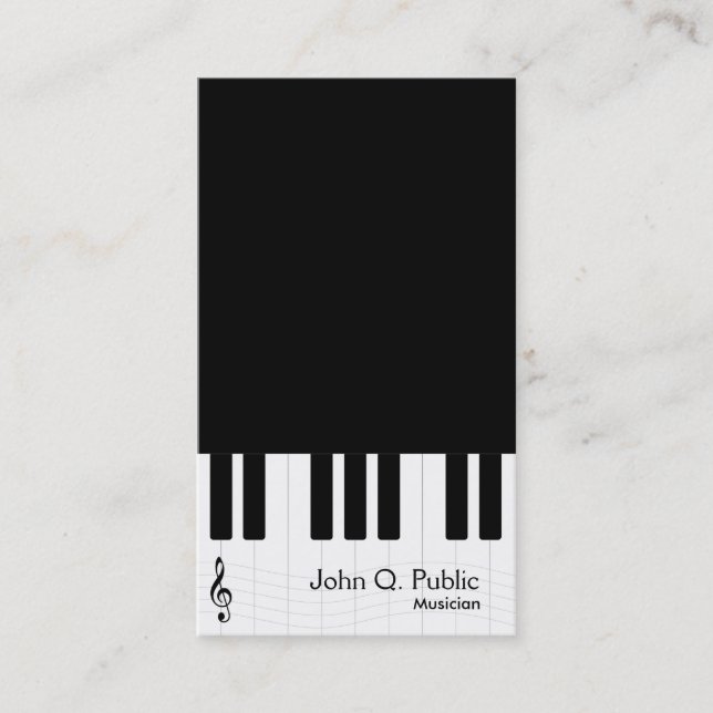 Black and White Piano Musician Business Card (Front)