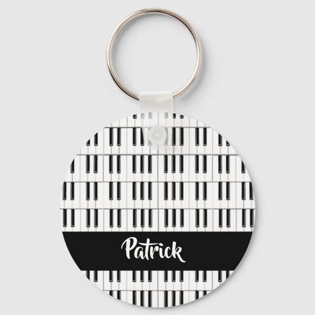 Black and white piano pattern keychain (Front)