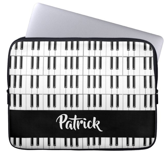 Black and white piano pattern laptop sleeve (Front)