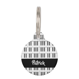 Black and white piano pattern pet tag