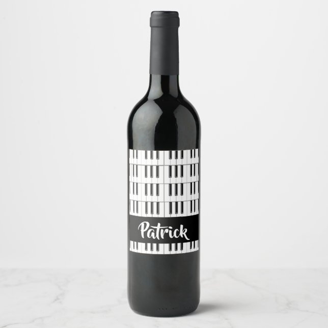 Black and white piano pattern  wine label (Front)