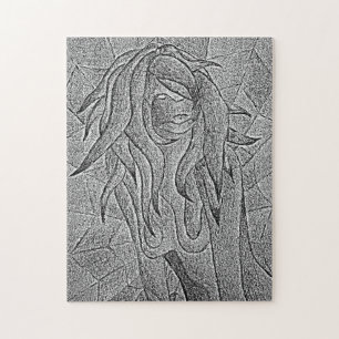 black and white picture of posing lady abstract jigsaw puzzle