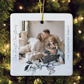 Black And White Pine Couple Family First Christmas Ceramic Ornament