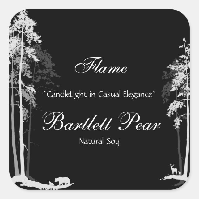 Black and White Pine Tree Forest Candle Label (Front)