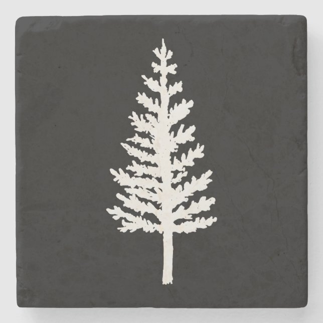 Black and White Pine Tree Stone Coaster (Front)