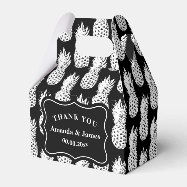 Black and white pineapple custom wedding party favor box (Front Side)