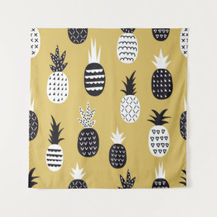 Black and white pineapples seamless pattern tapestry
