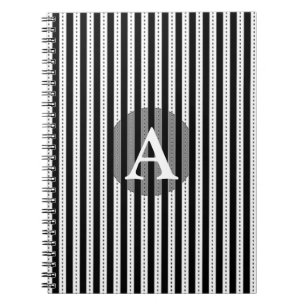 Black and White Pinstripes Personalized Monogram Notebook