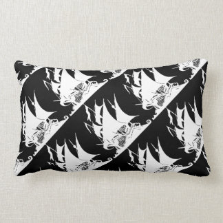 Black and White Pirate Ship Lumbar Pillow