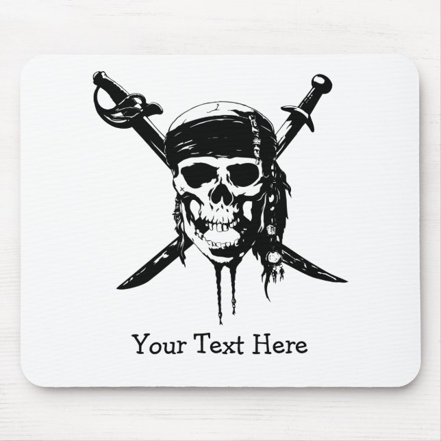 Black and White Pirate Skull and Swords Mouse Pad (Front)