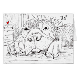 Black and White Pitbull Sketch Greeting Card