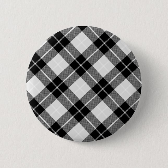 Black and White Plaid 2 Inch Round Button (Front)
