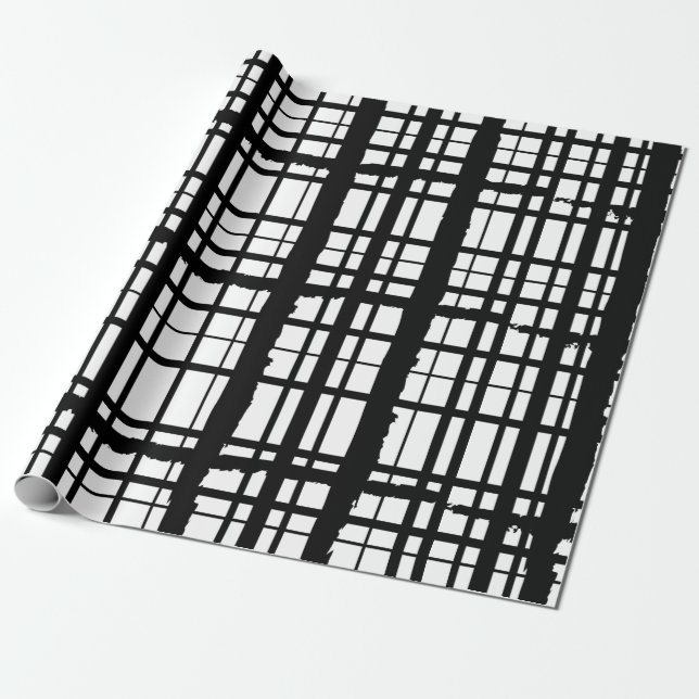 Black and White Plaid 2 Wrapping Paper (Unrolled)