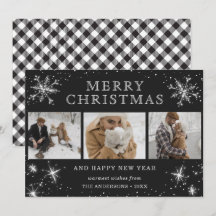 Black and White Plaid 3 Photo Holiday Cards